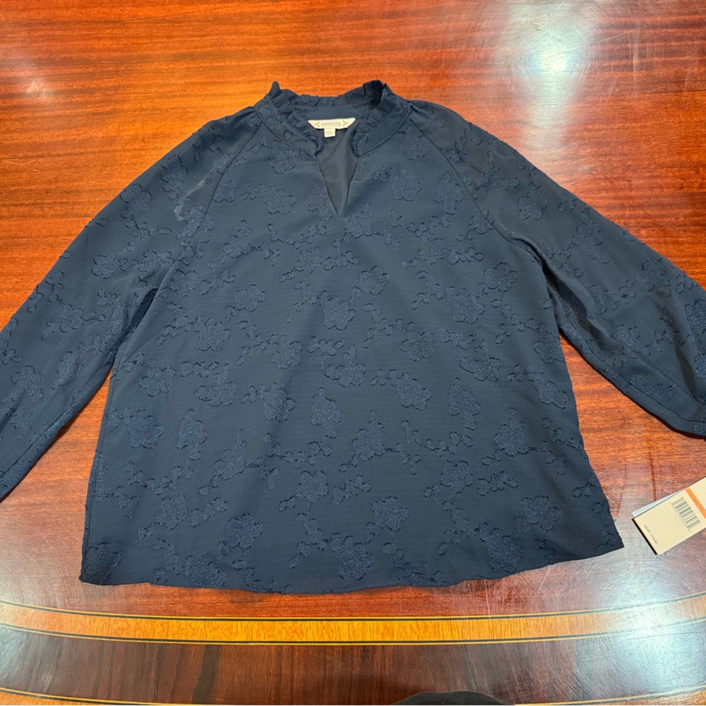 Nannette Womens Light See Through Dark Blue Long Sleeve Shirt